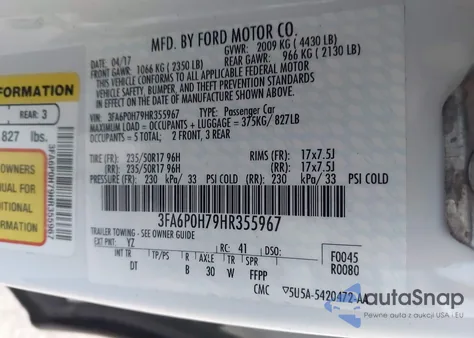 2017 Ford Fusion Se from USA, damaged, VIN 3FA6P0H79HR355967